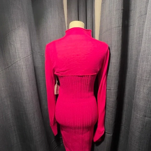 Anthropologie Long Sleeve Fuchsia Knit Dress NWT - Picture 3 of 5